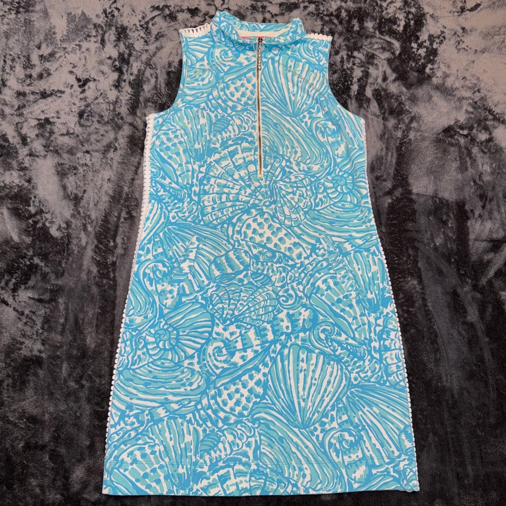 Lilly Pulitzer Blue Seashell Print Sleeveless Shift‎ Dress XS 002129